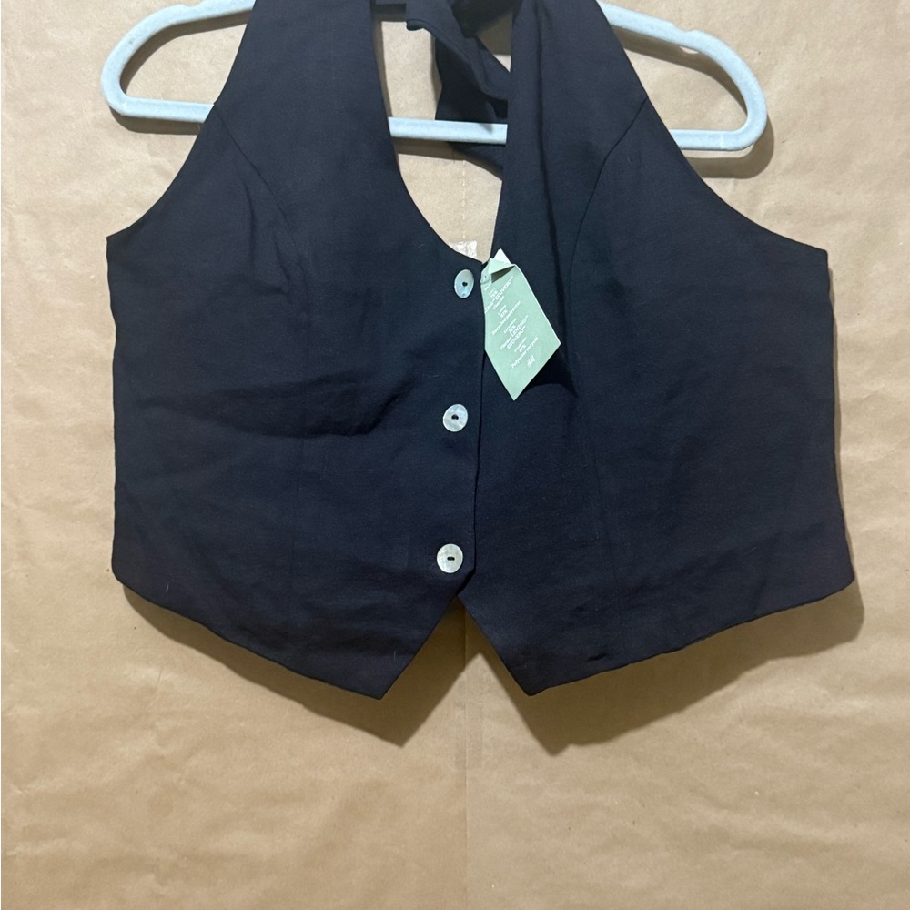 H&M Black Crop Top with White Buttons